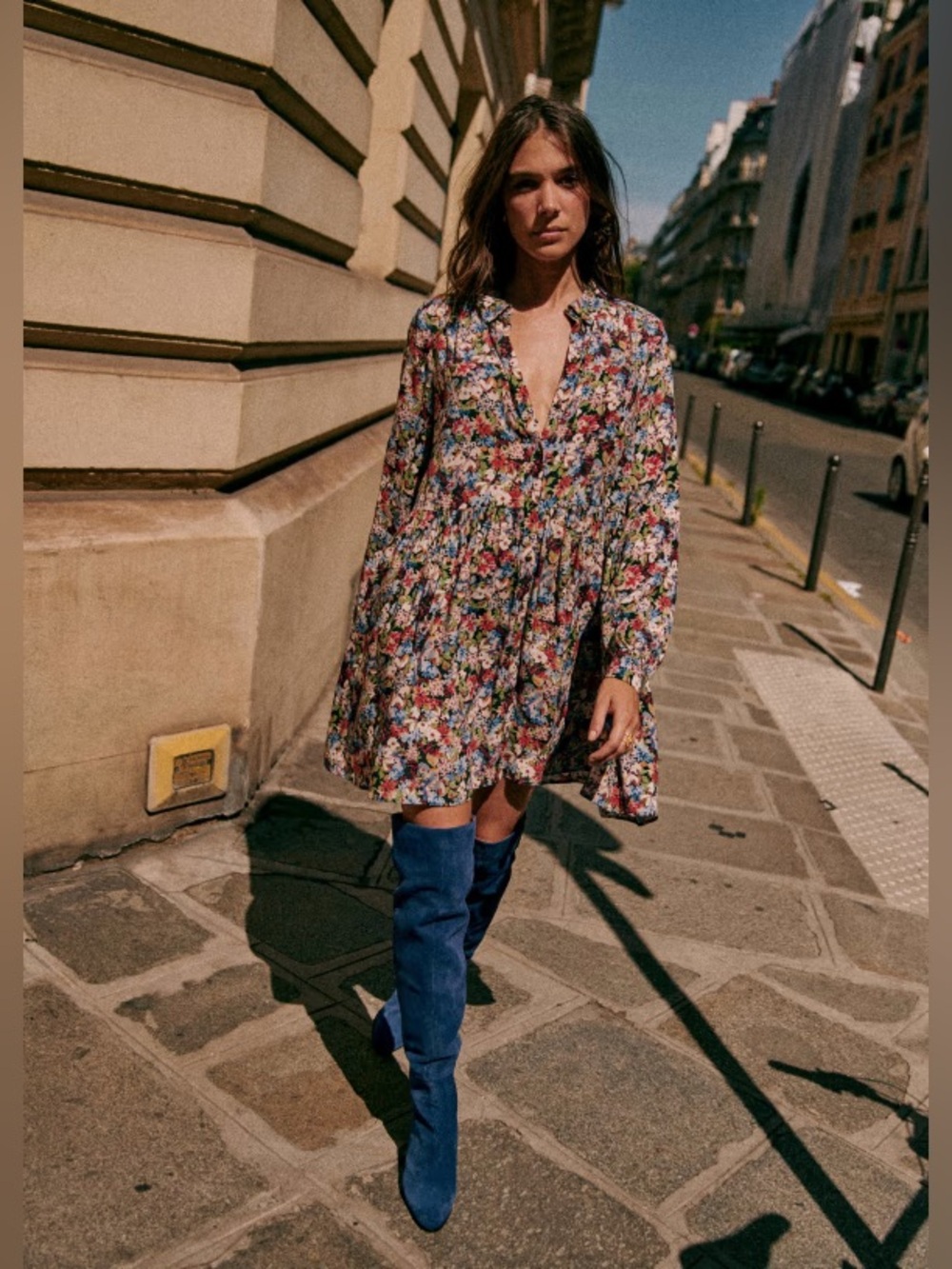 Sezane Leana Dress in fall is blooming Multicolor Floral Long-Sleeve Dress EU 34